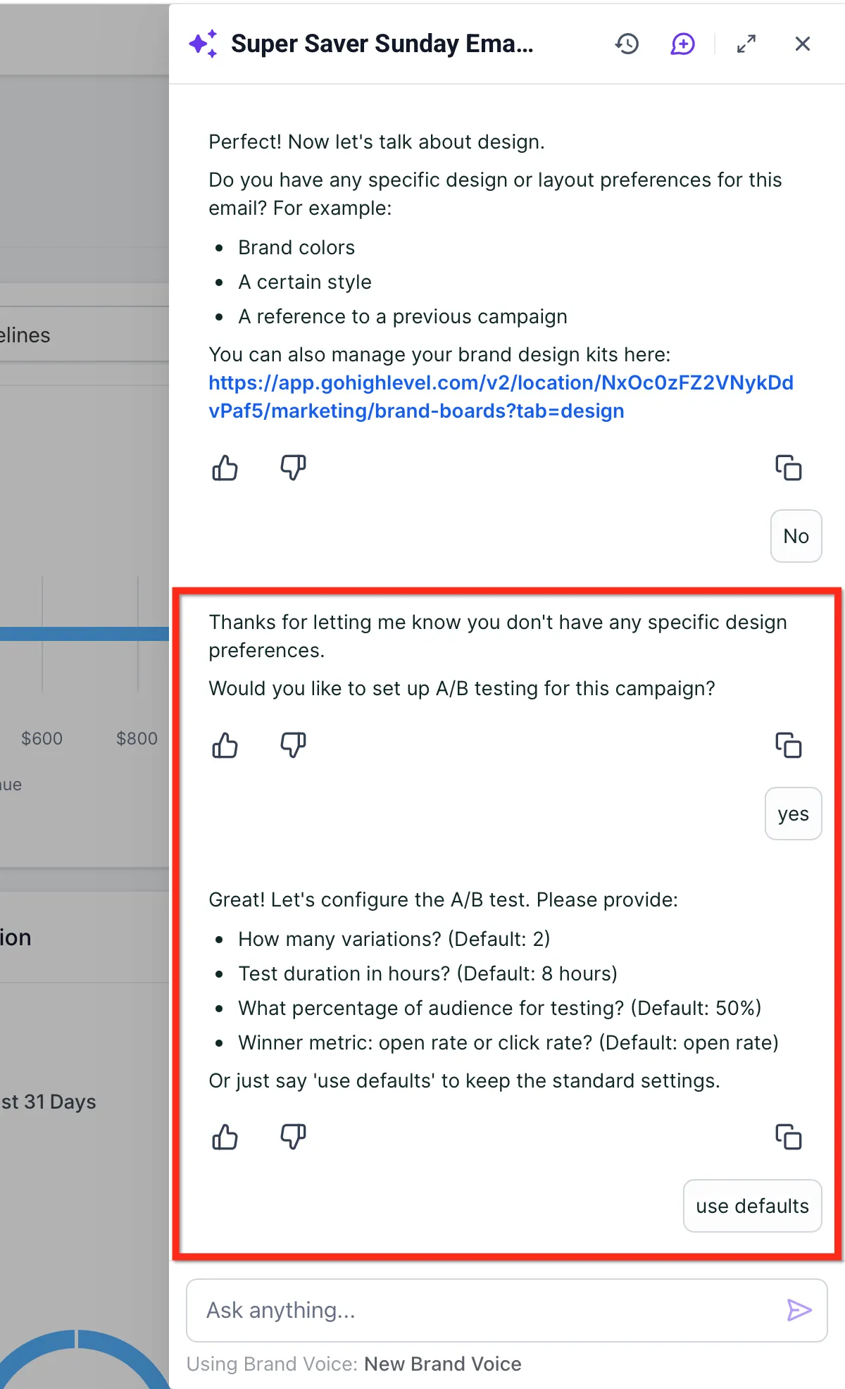 Configurazione A/B test subject line in Email Campaign Agent