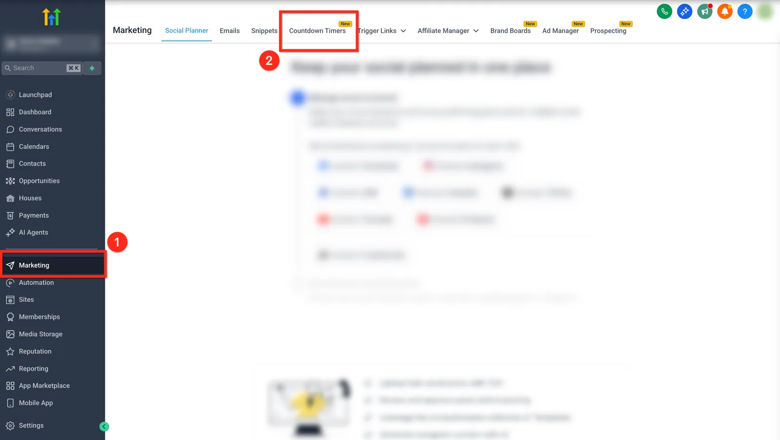 Navigazione verso Marketing e Countdown Timers