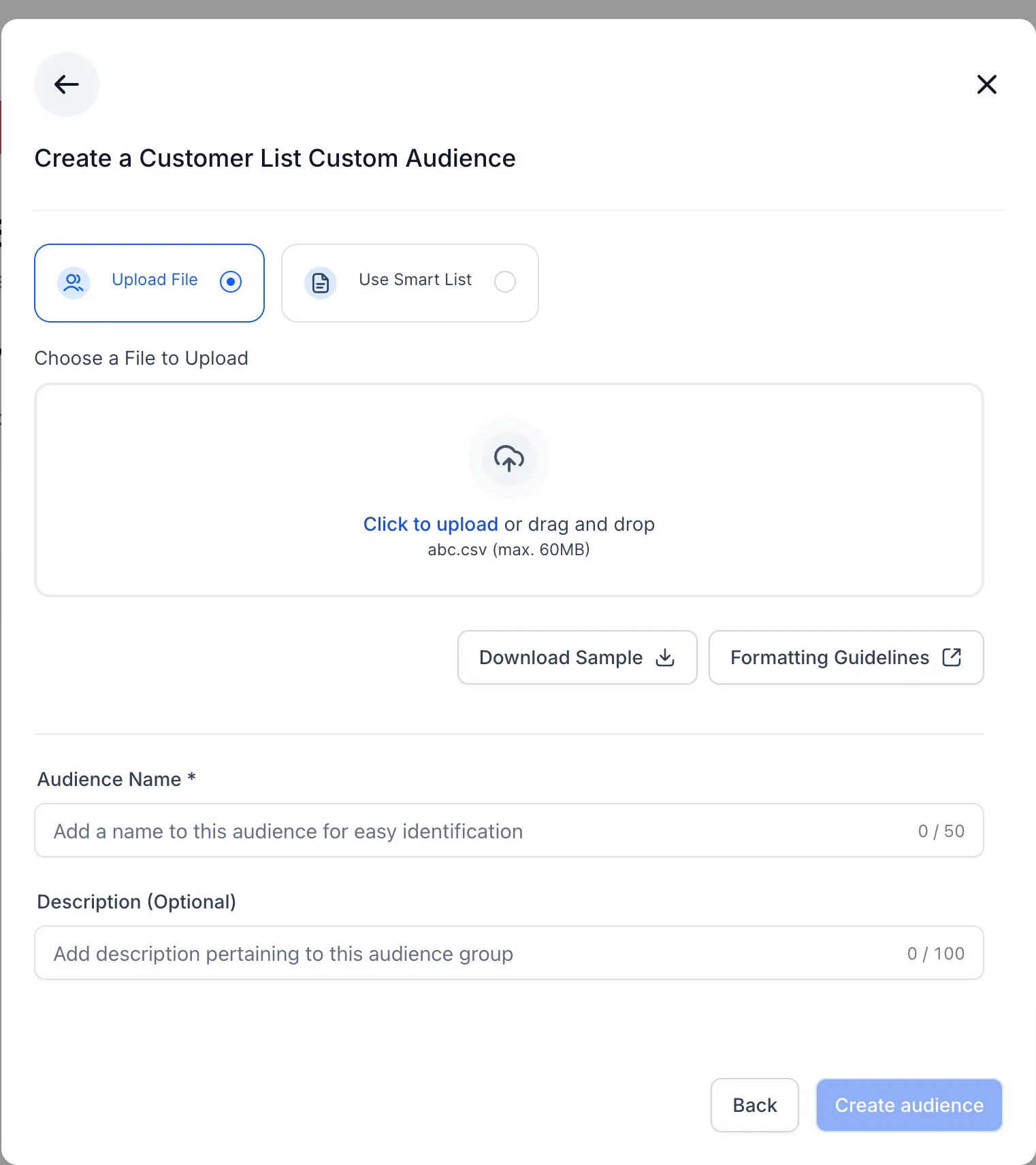 Selezione della fonte Lista Clienti