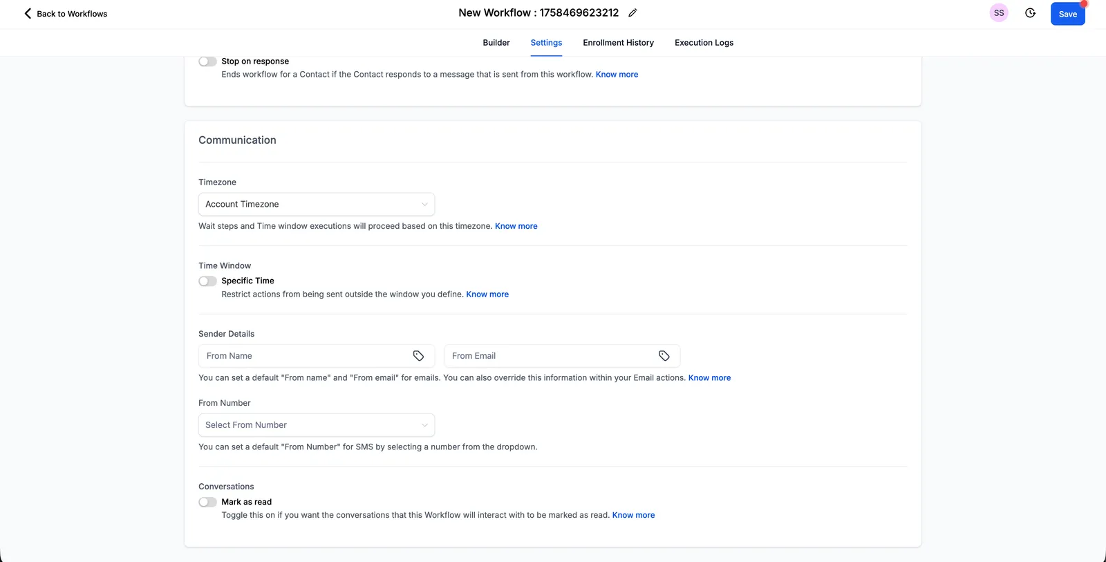 Impostazioni Workflow — Configura indirizzo mittente