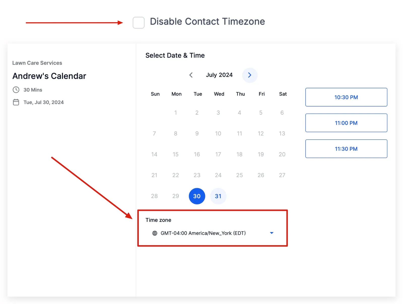 Widget calendario con selezione fuso orario - funzione abilitata