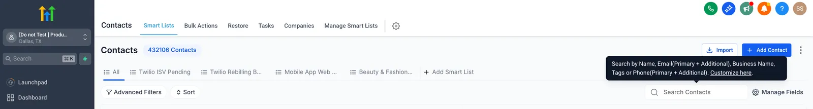 Ricerca in Smart Lists per individuare un contatto