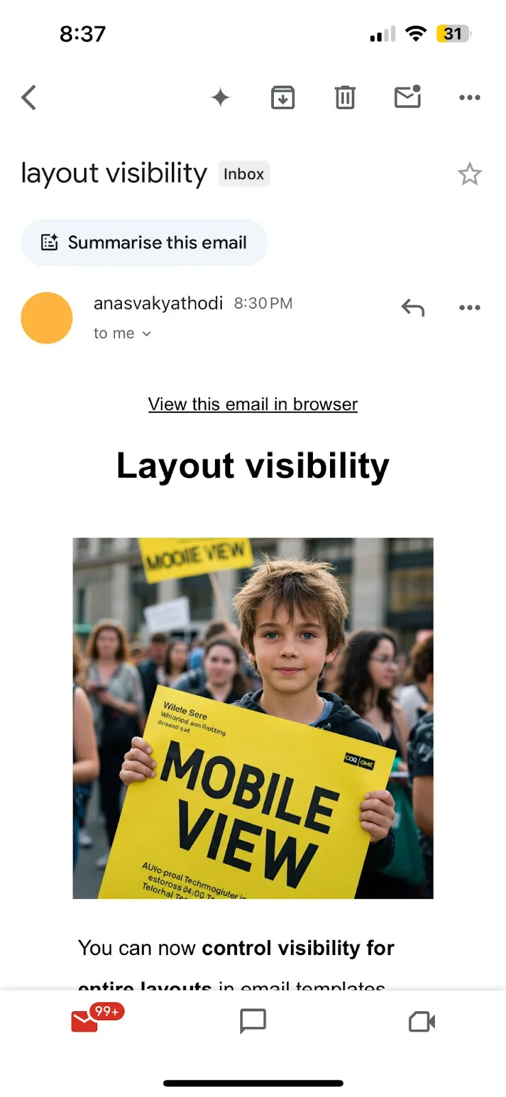 Scheda visibilità nel pannello layout