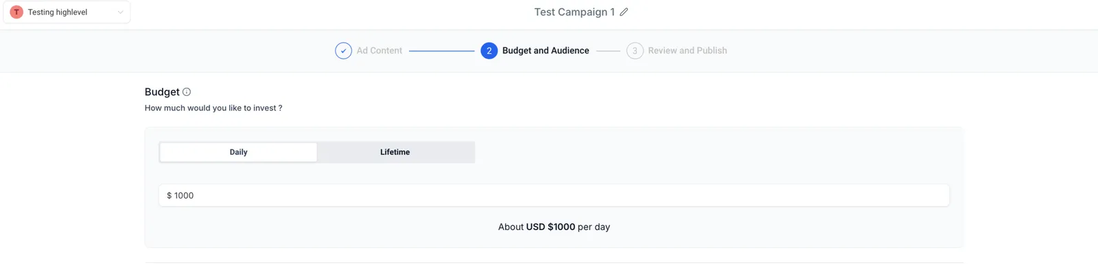 Selezione del budget giornaliero in Ad Manager