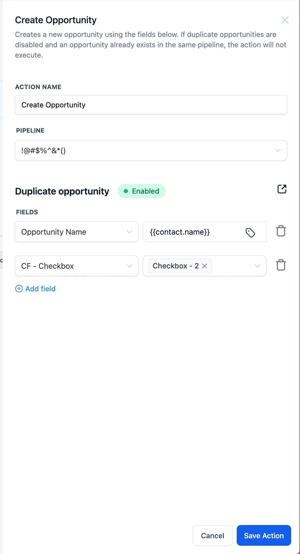 Schermata azione Crea Opportunità