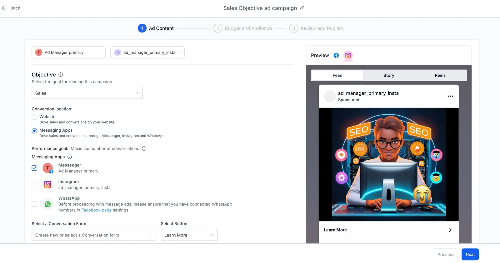 Selezione posizione di conversione App di Messaggistica