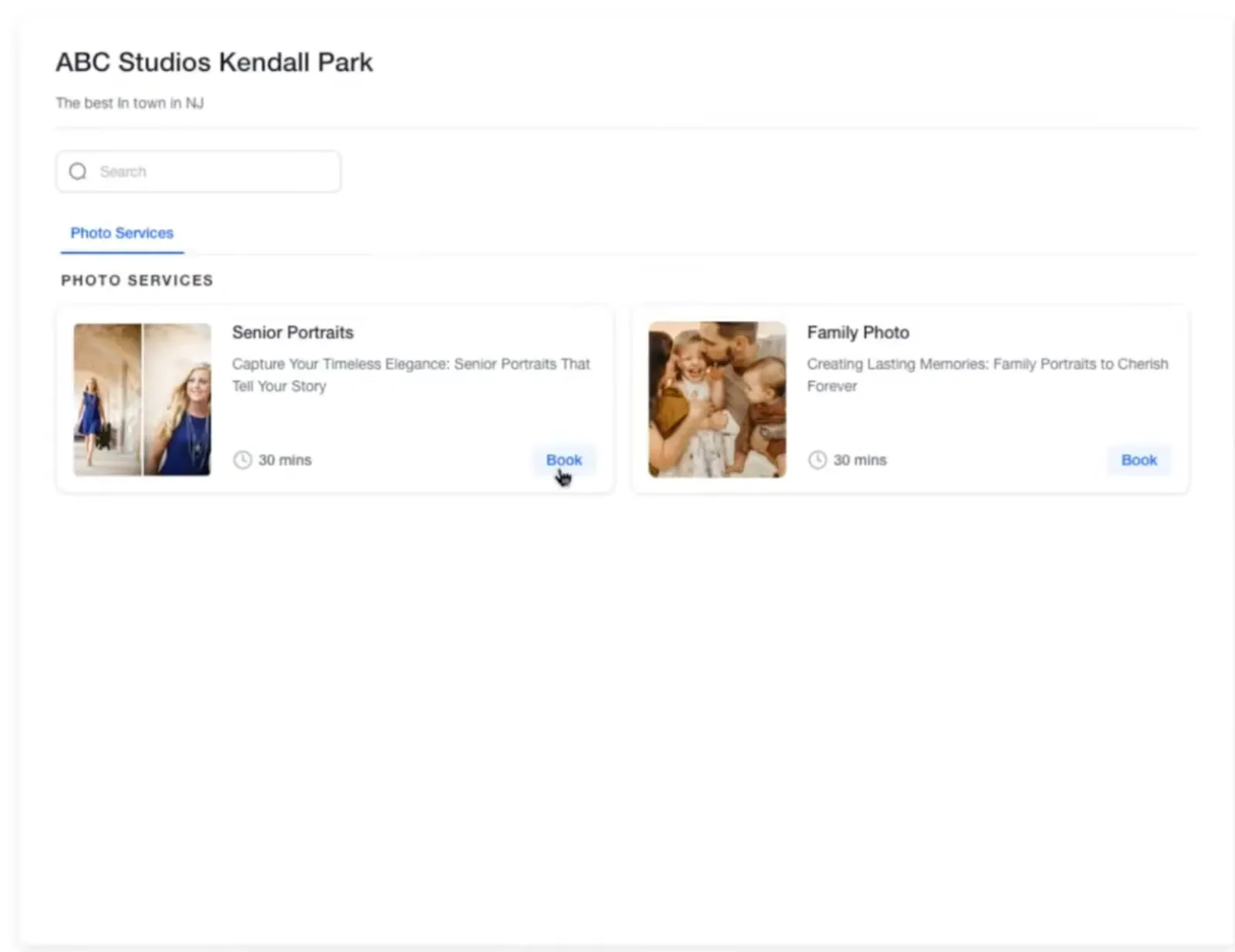Anteprima del Menu Servizi visibile ai clienti