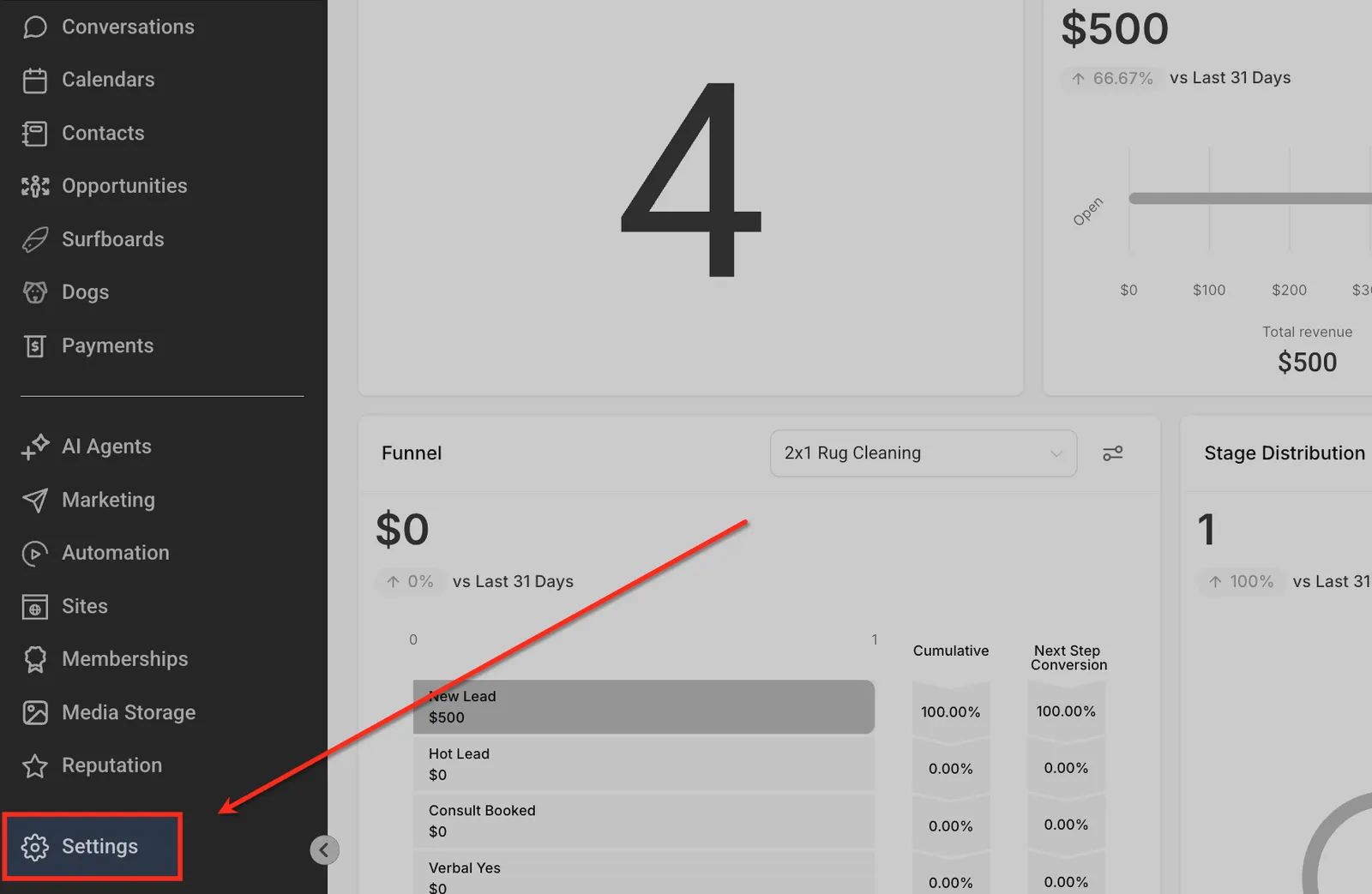 Menu Impostazioni nella barra laterale