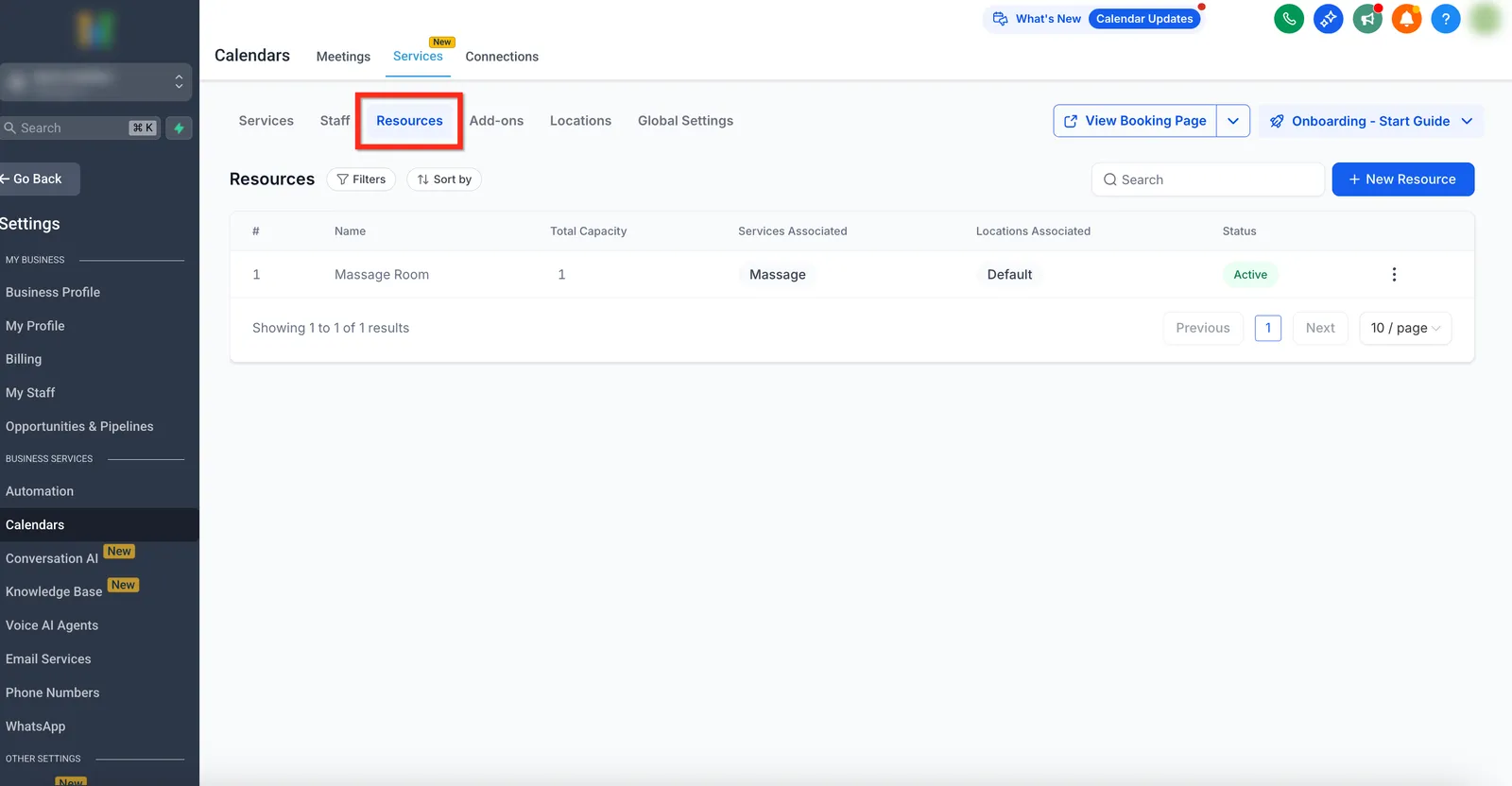 Scheda Risorse nell'editor del servizio