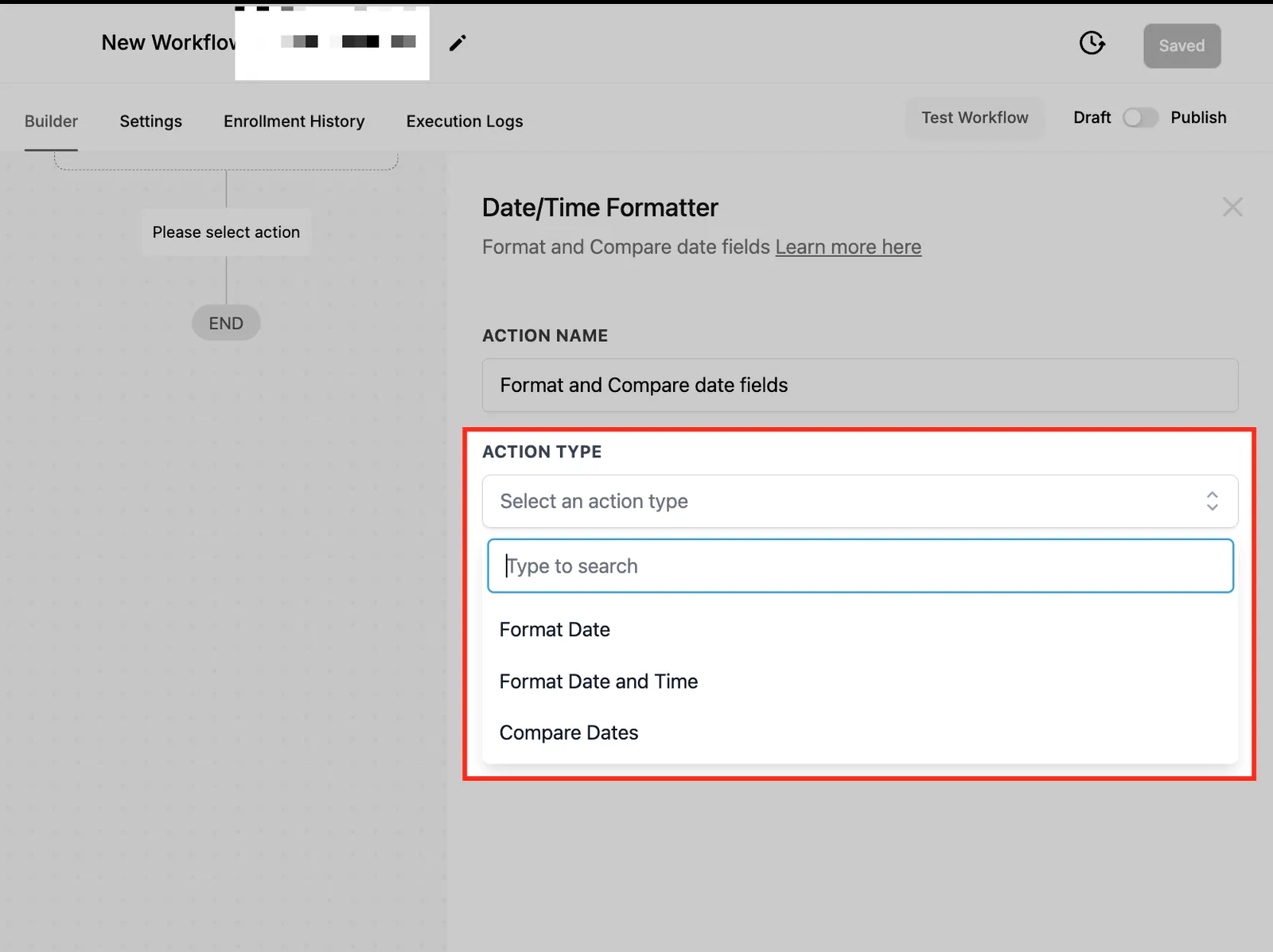 Tipi di azione Formattatore Data/Ora