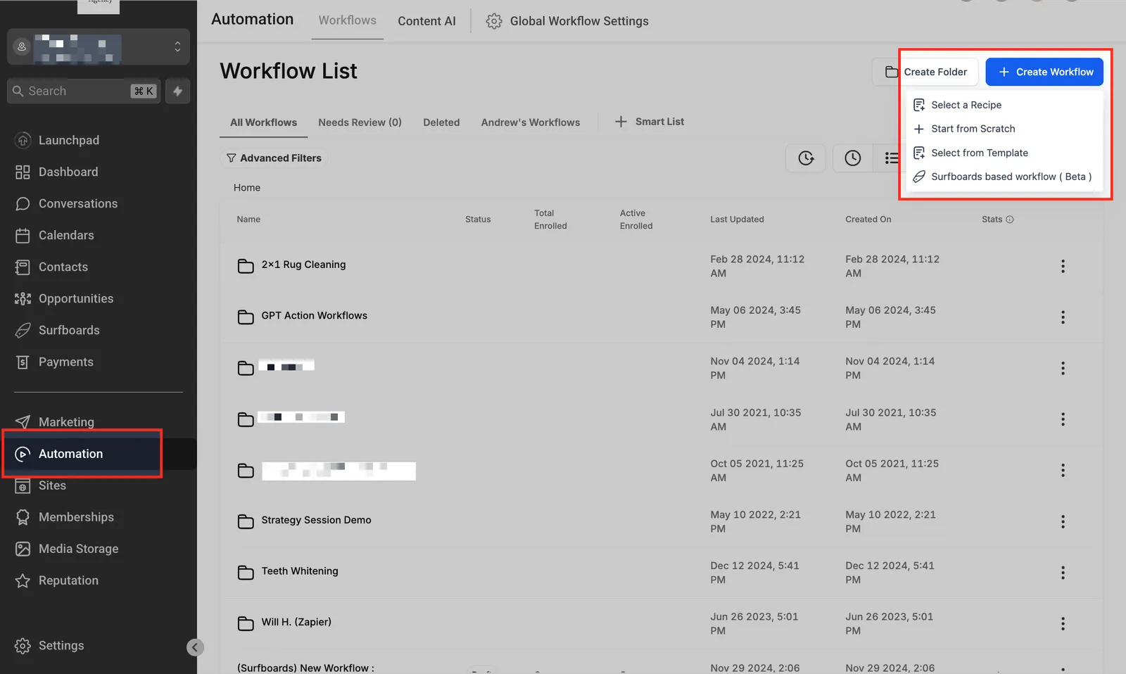 Schermata del Workflow Builder in Squadd