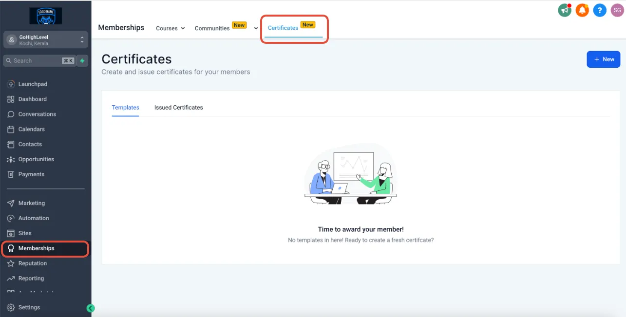 Schermata della sezione Certificati nella Membership