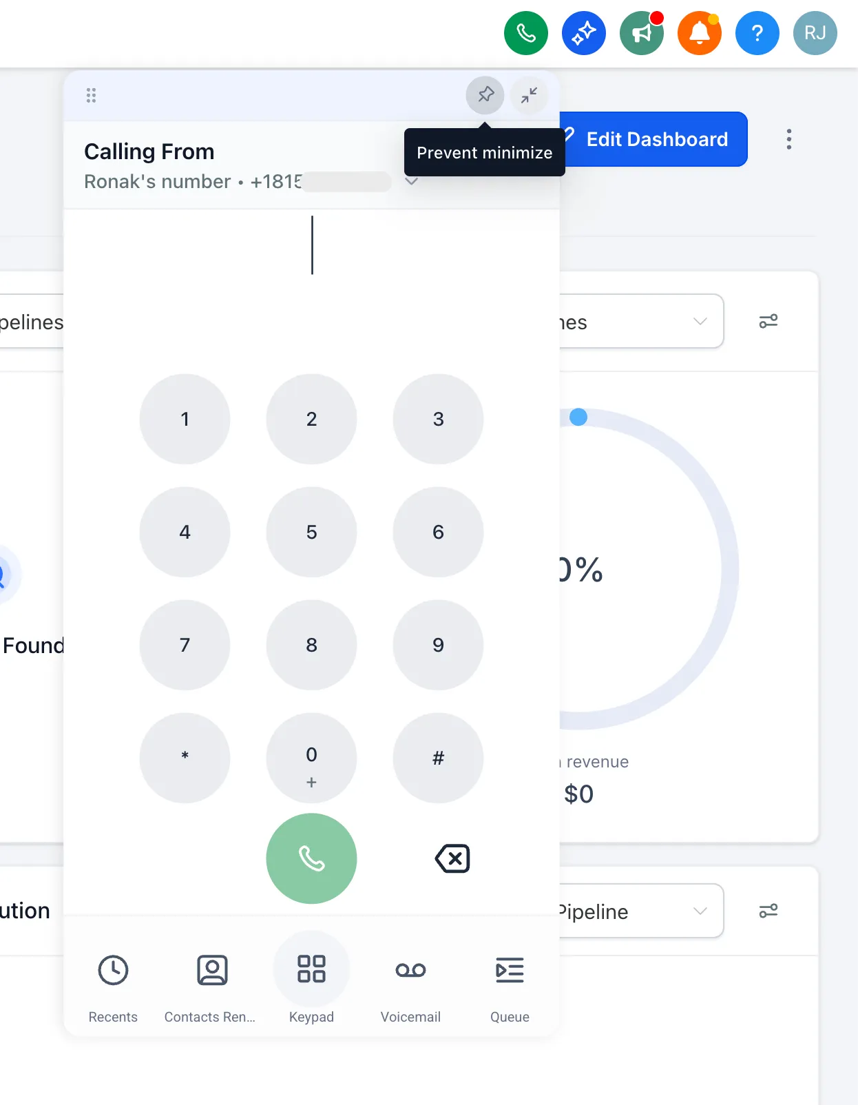 Icona del pin nel dialer di GoHighLevel / Squadd