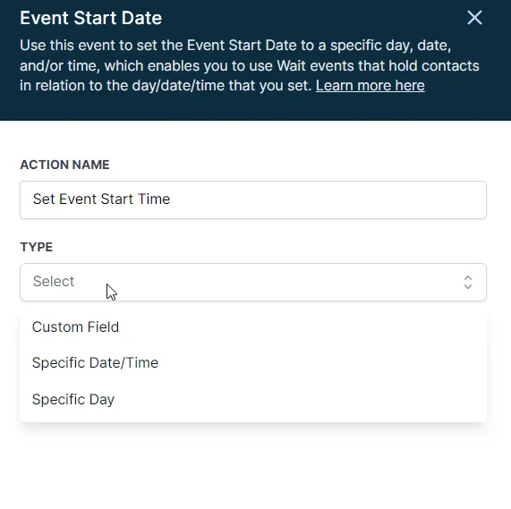 Opzioni di personalizzazione della Data/Ora di Inizio Evento