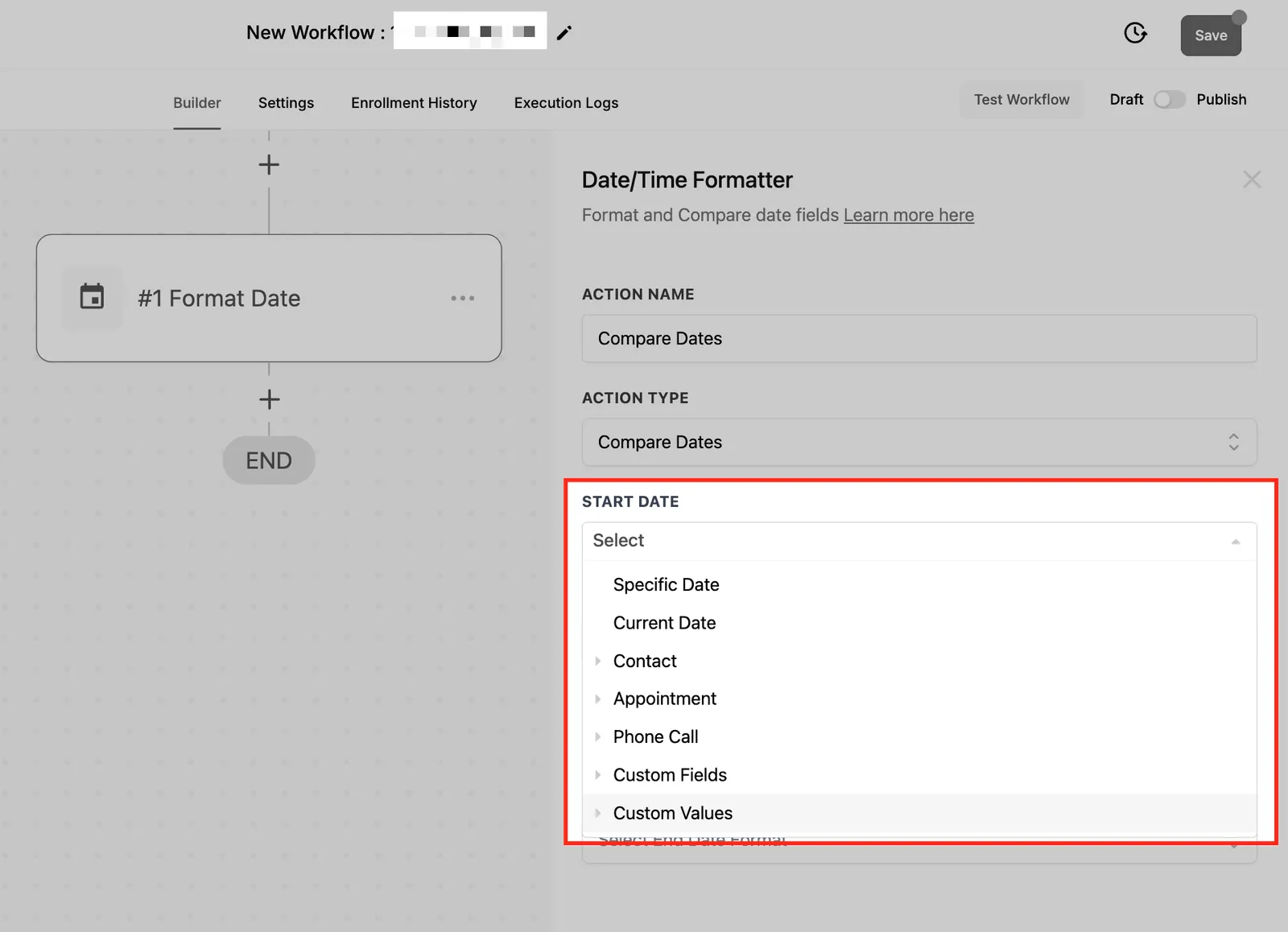 Selezione data di inizio