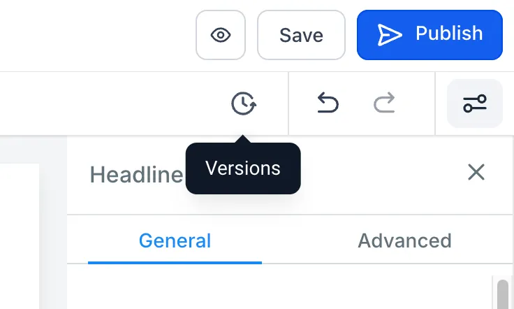 Schermata della lista delle versioni con opzione di pubblicazione