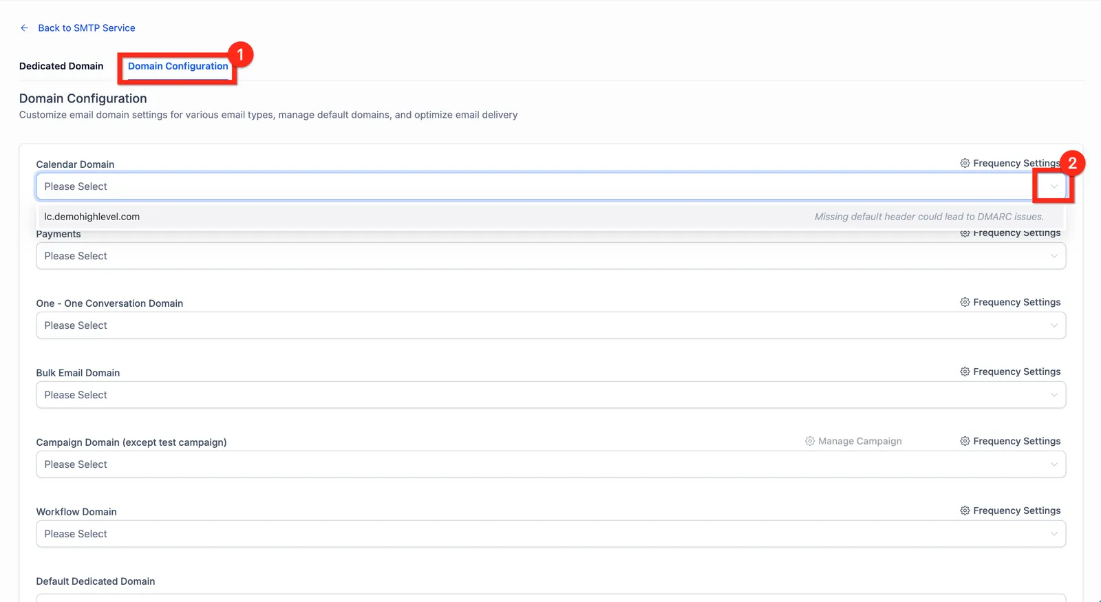 Dropdown dominio Calendario