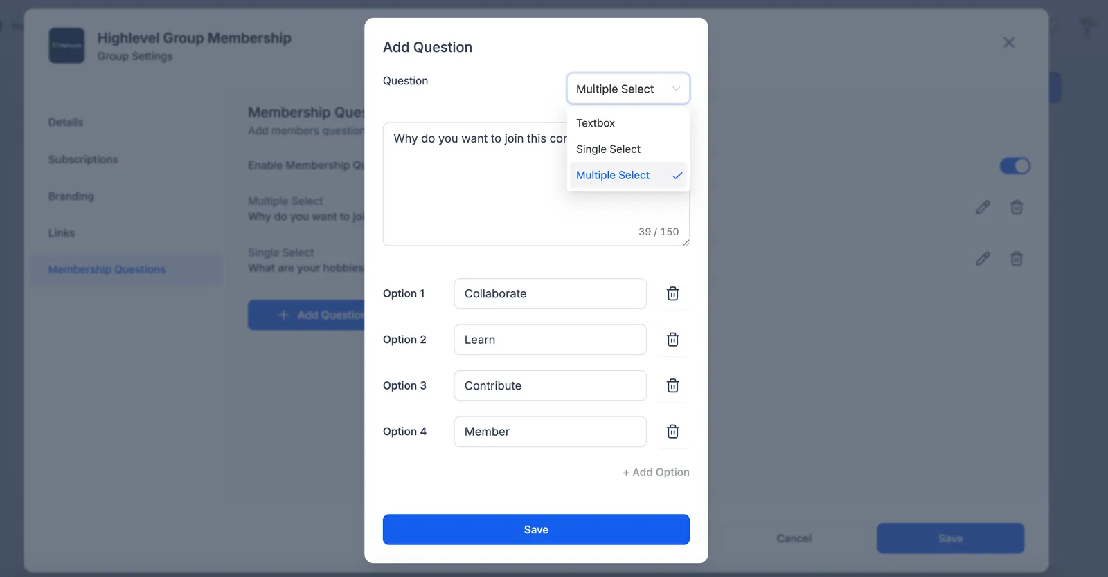 Schermata di configurazione delle domande di approvazione