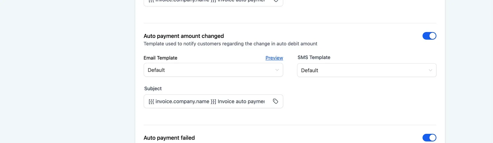 Screenshot della personalizzazione del template email di notifica