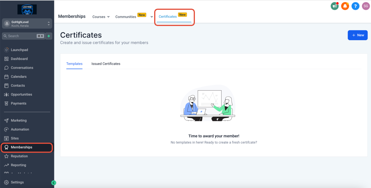 Schermata della sezione Certificati nella Membership
