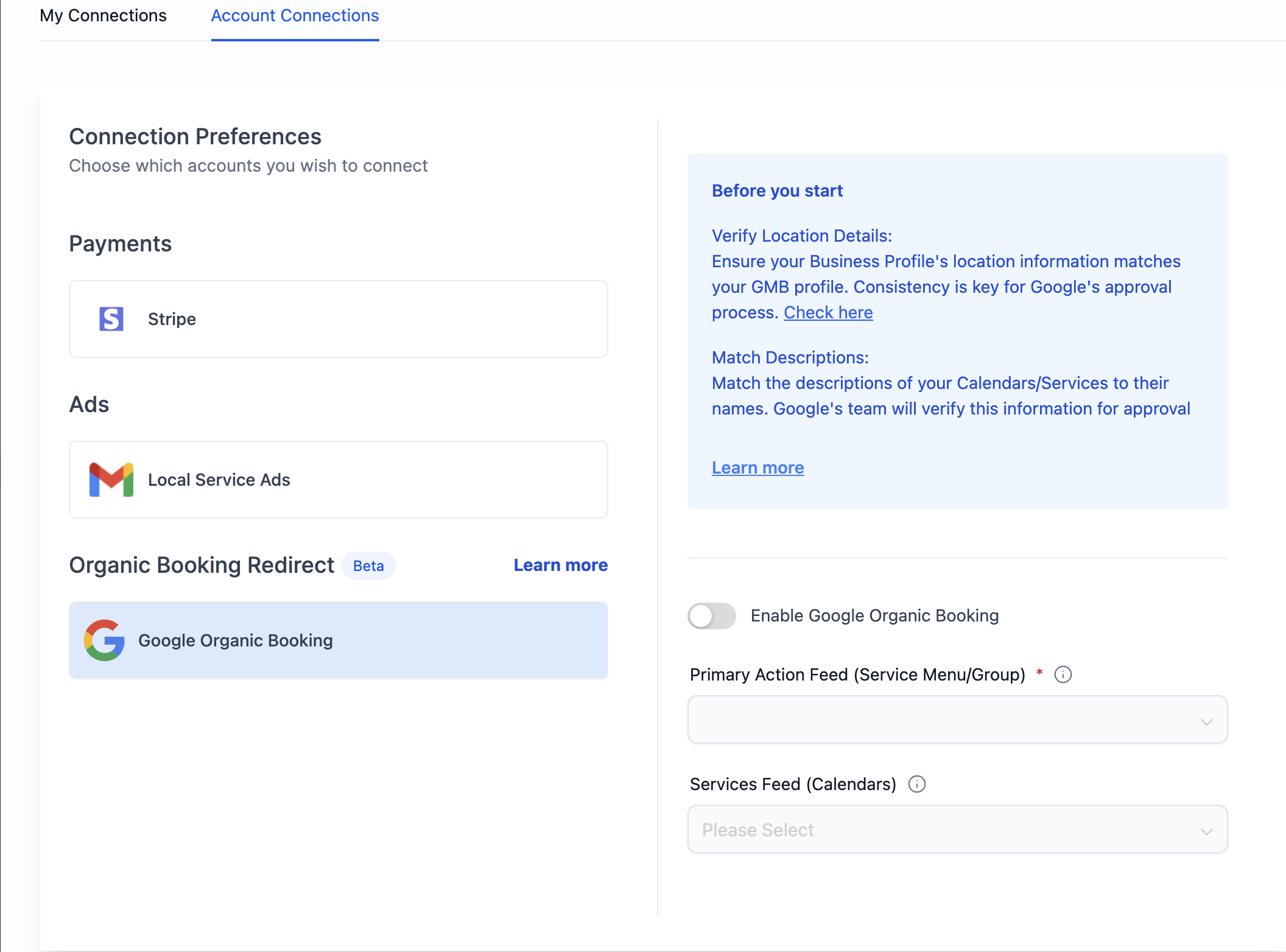 Conferma disabilitazione integrazione Prenotazione Organica Google