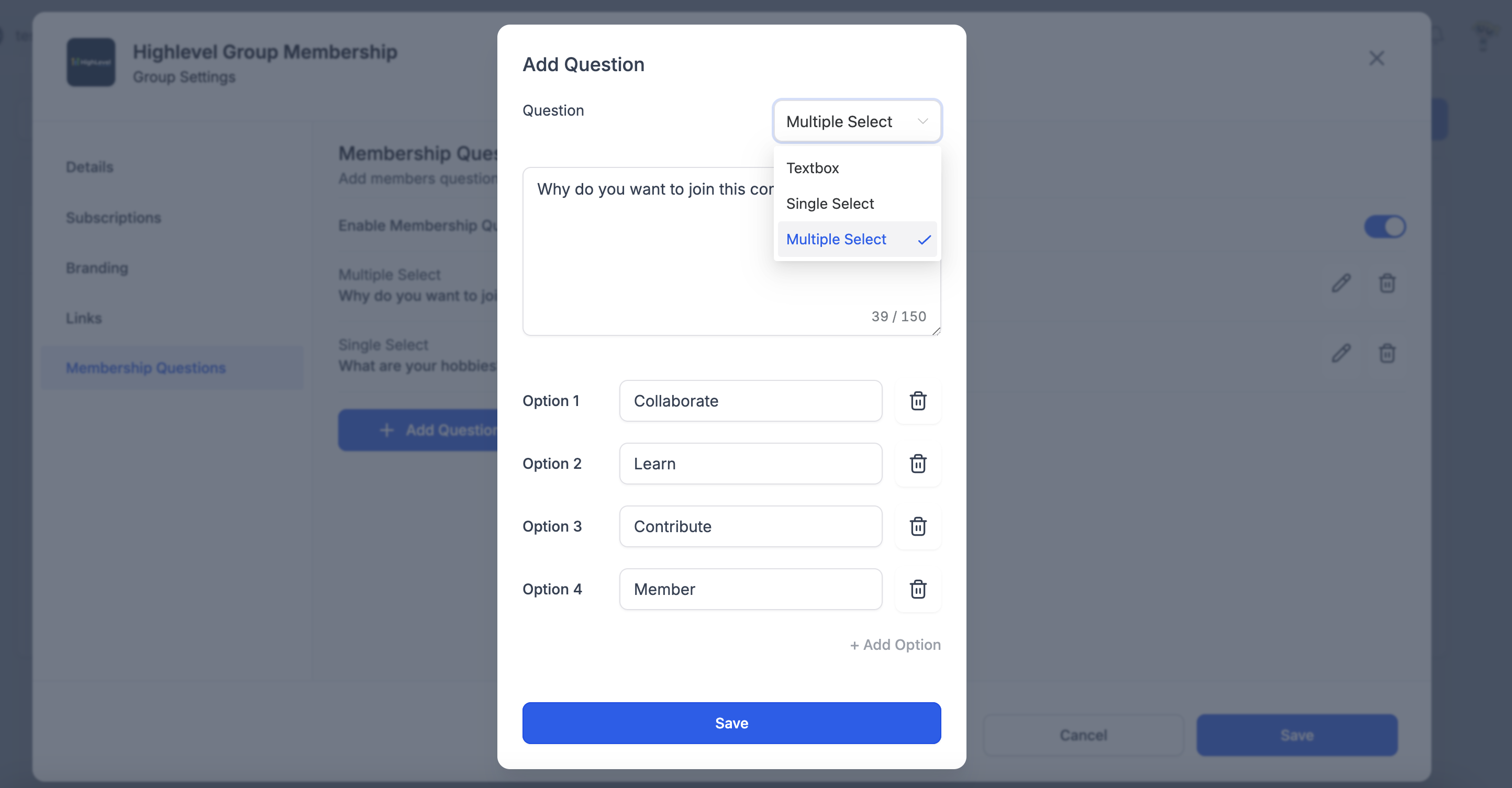 Schermata di configurazione delle domande di approvazione