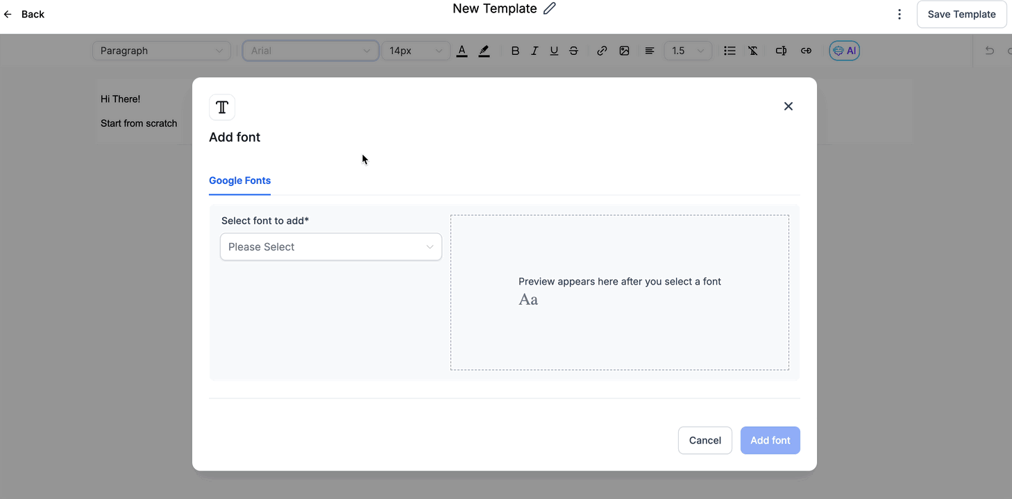 Font aggiunto disponibile nel selettore font