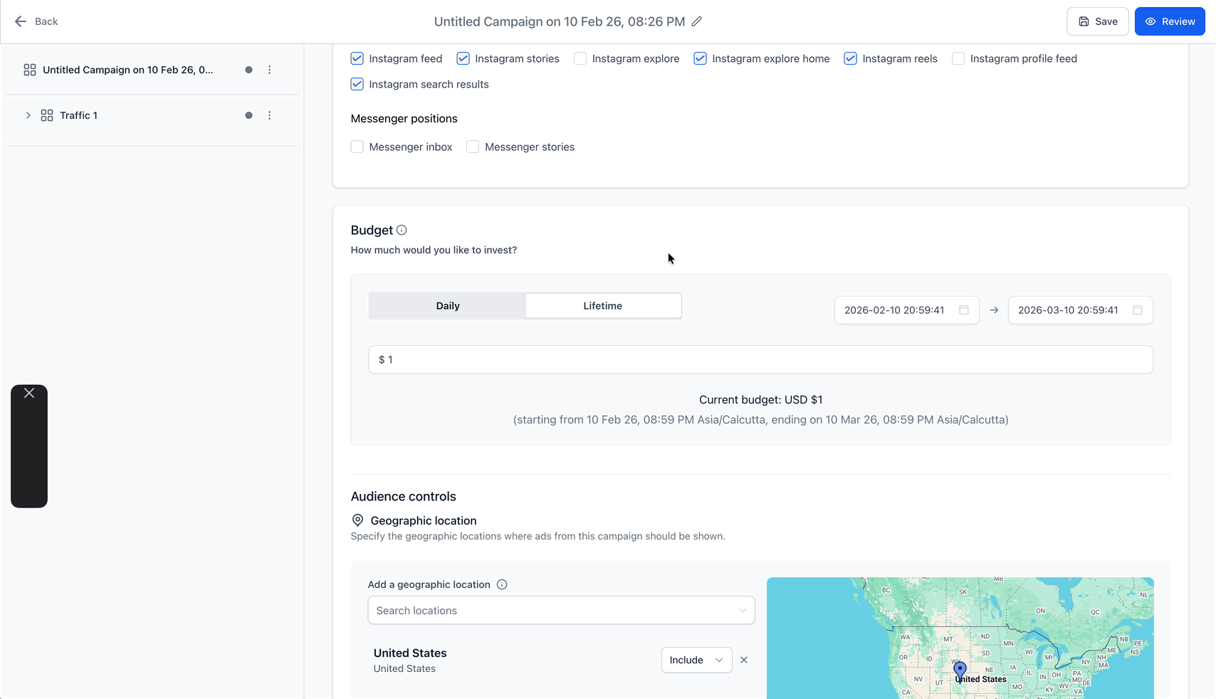 GIF configurazione budget campagna