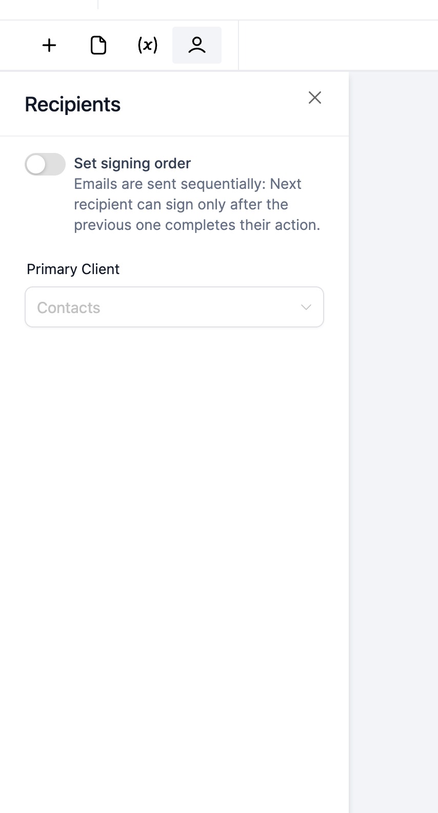 Screenshot dell'interruttore Ordine di Firma