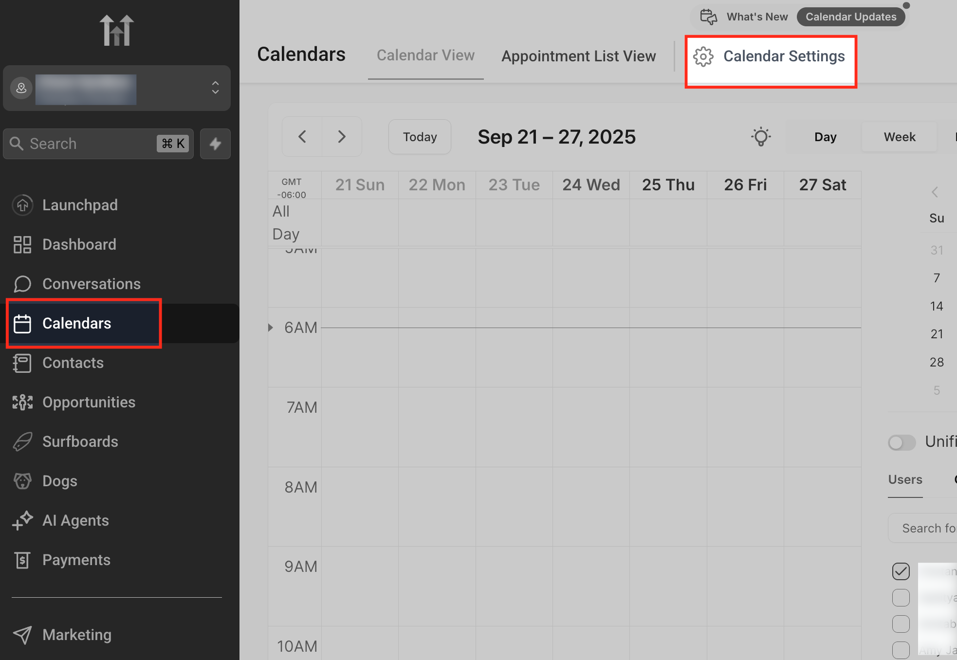 Schermata Impostazioni Calendario