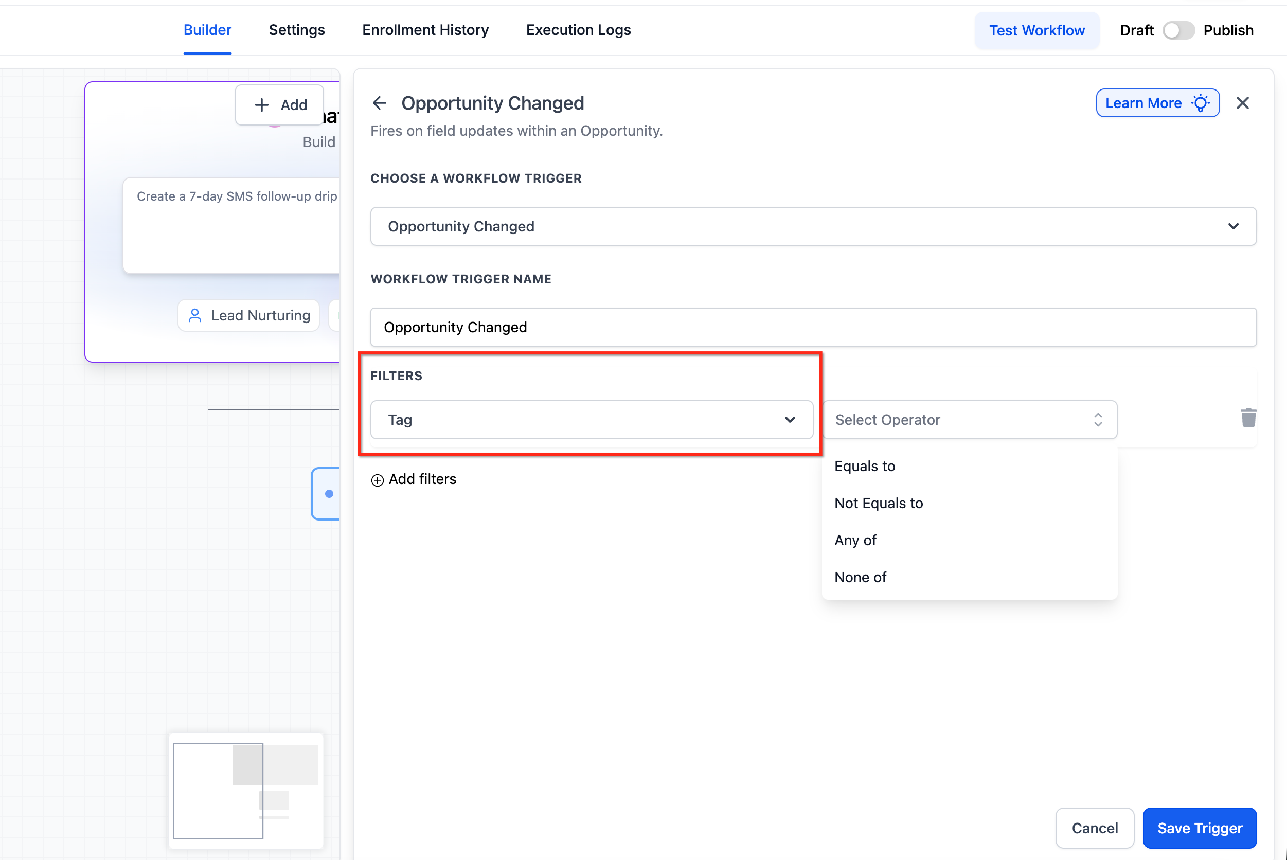 Filtro Tag nel trigger Workflow Fattura