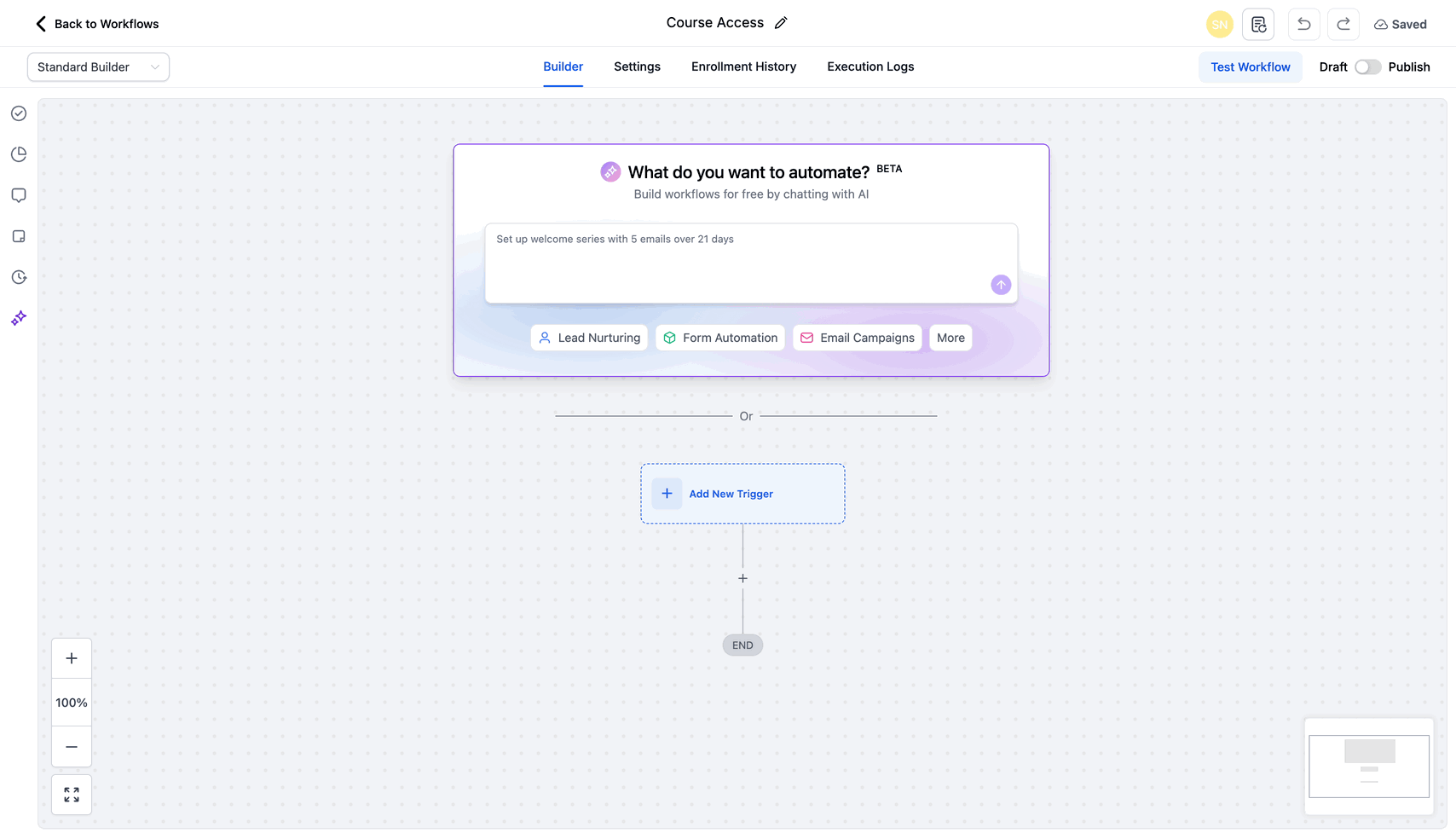 Animazione che mostra la configurazione di un Trigger nel Workflow
