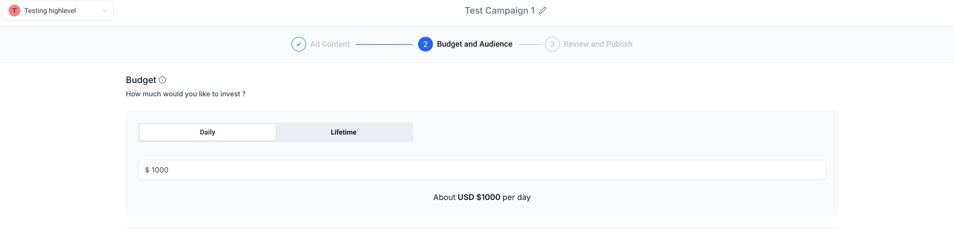 Selezione del budget giornaliero in Ad Manager