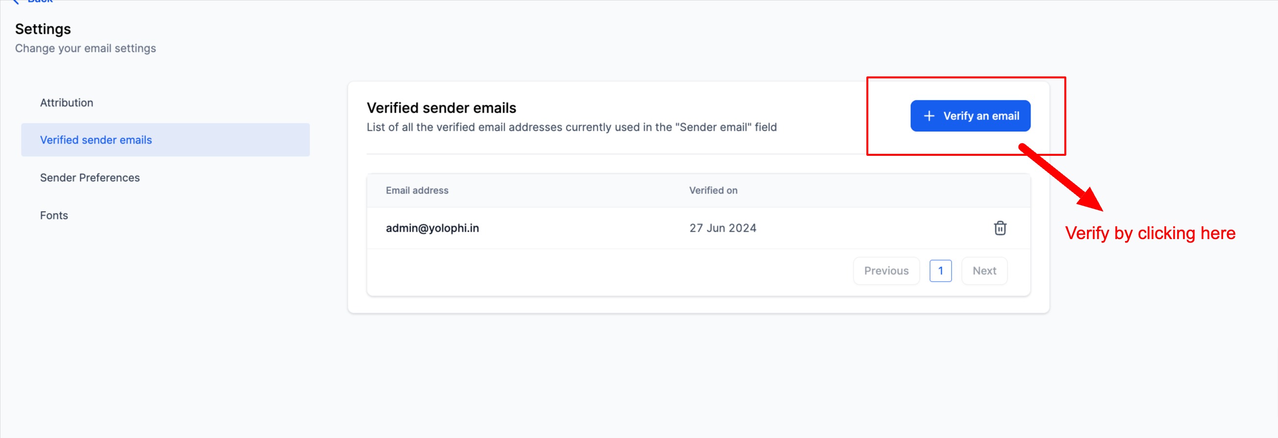Verifica un indirizzo email dalla pagina Impostazioni