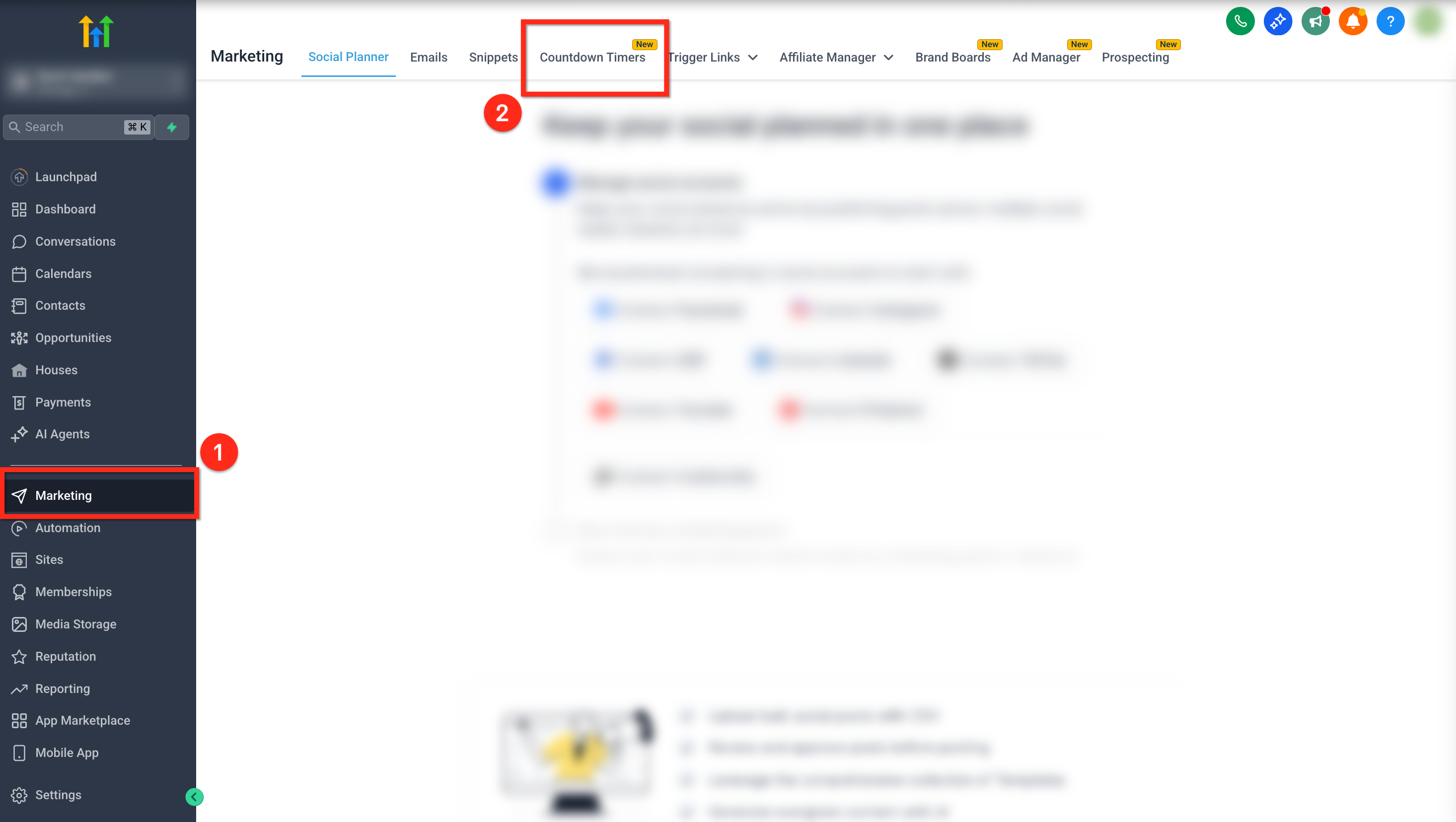 Navigazione verso Marketing e Countdown Timers