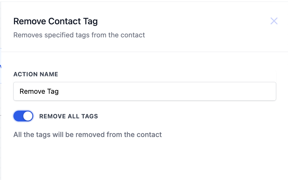 Configurazione azione Rimuovi Tag dal Contatto