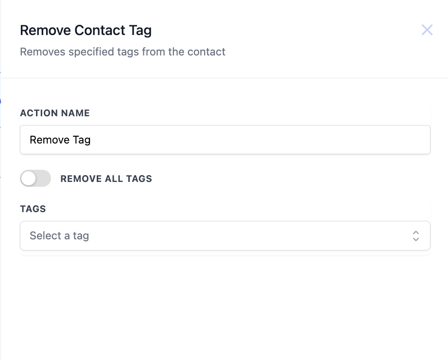 Schermata azione Rimuovi Tag dal Contatto
