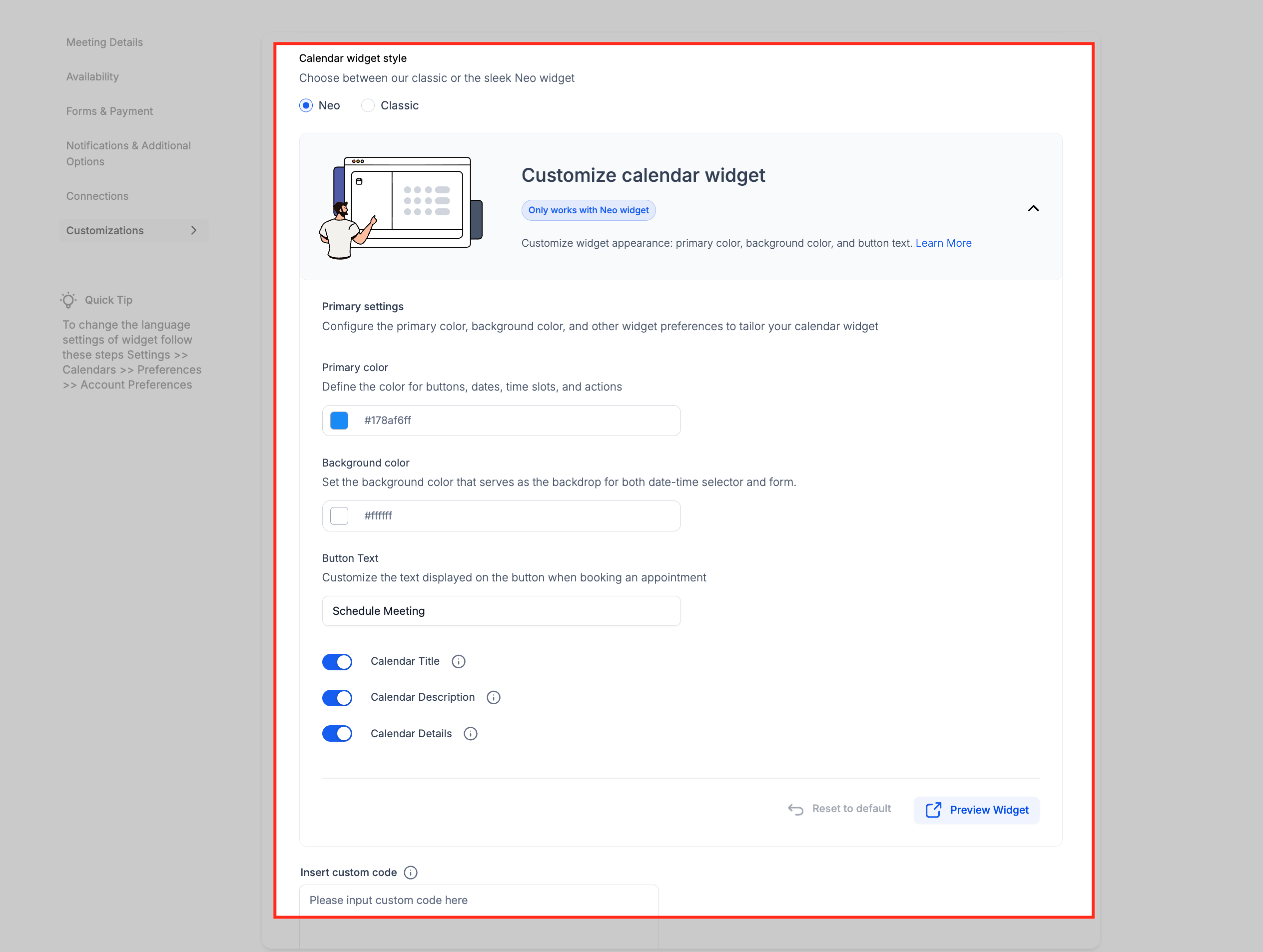 Esempio di widget Neo