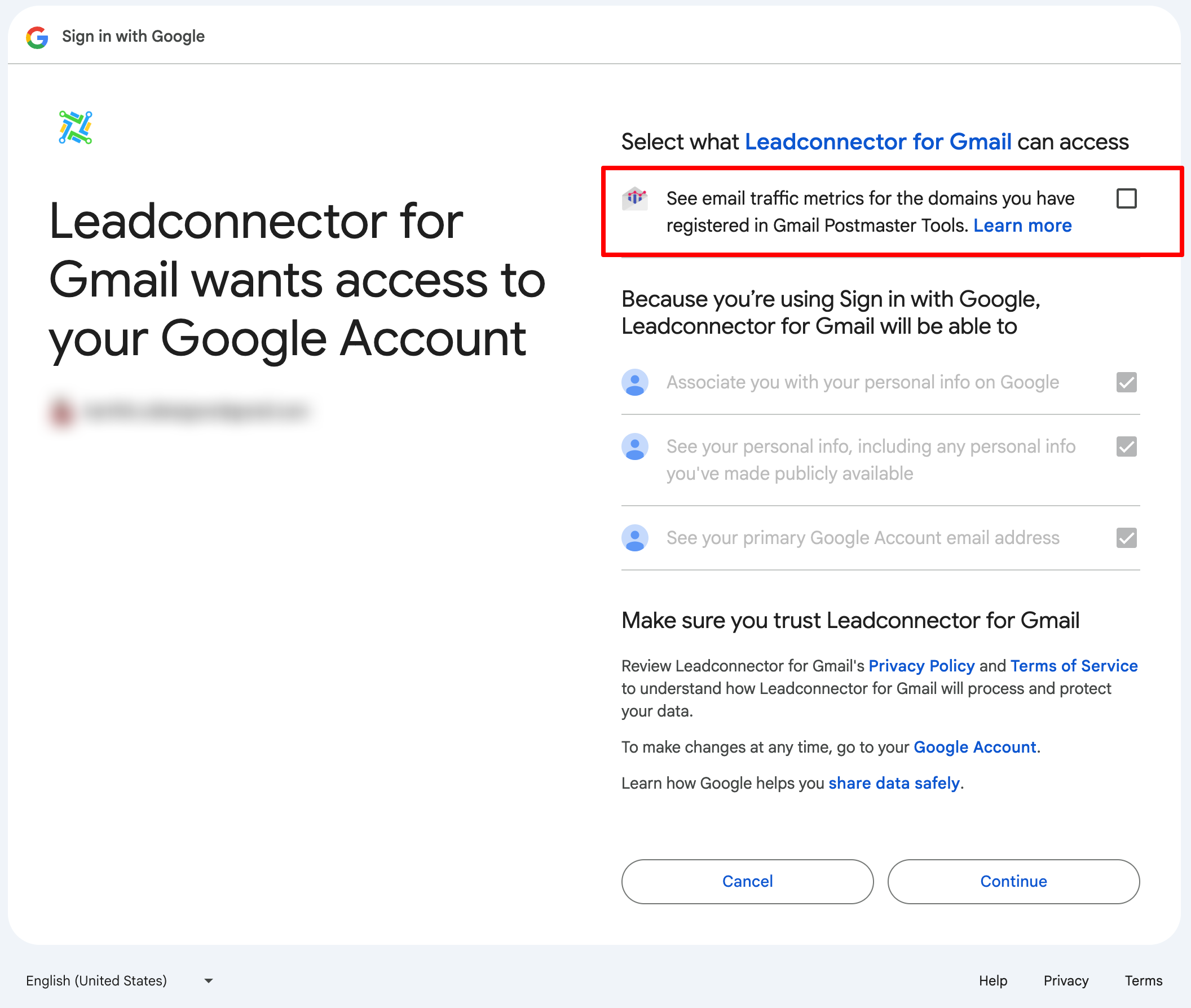 Concedi l'autorizzazione per leggere le metriche di traffico email da Postmaster Tools