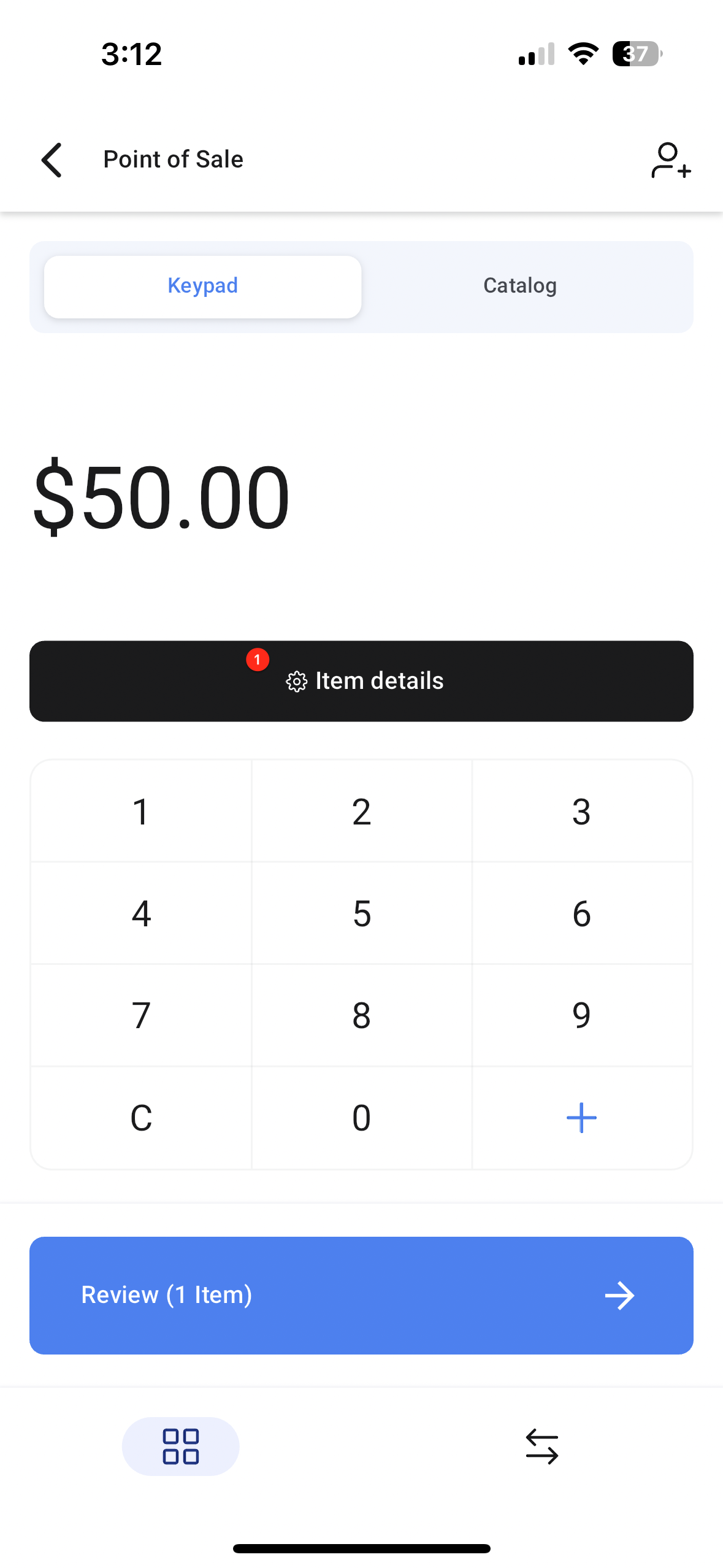 Tastierino numerico POS con pulsante Modifica dettagli