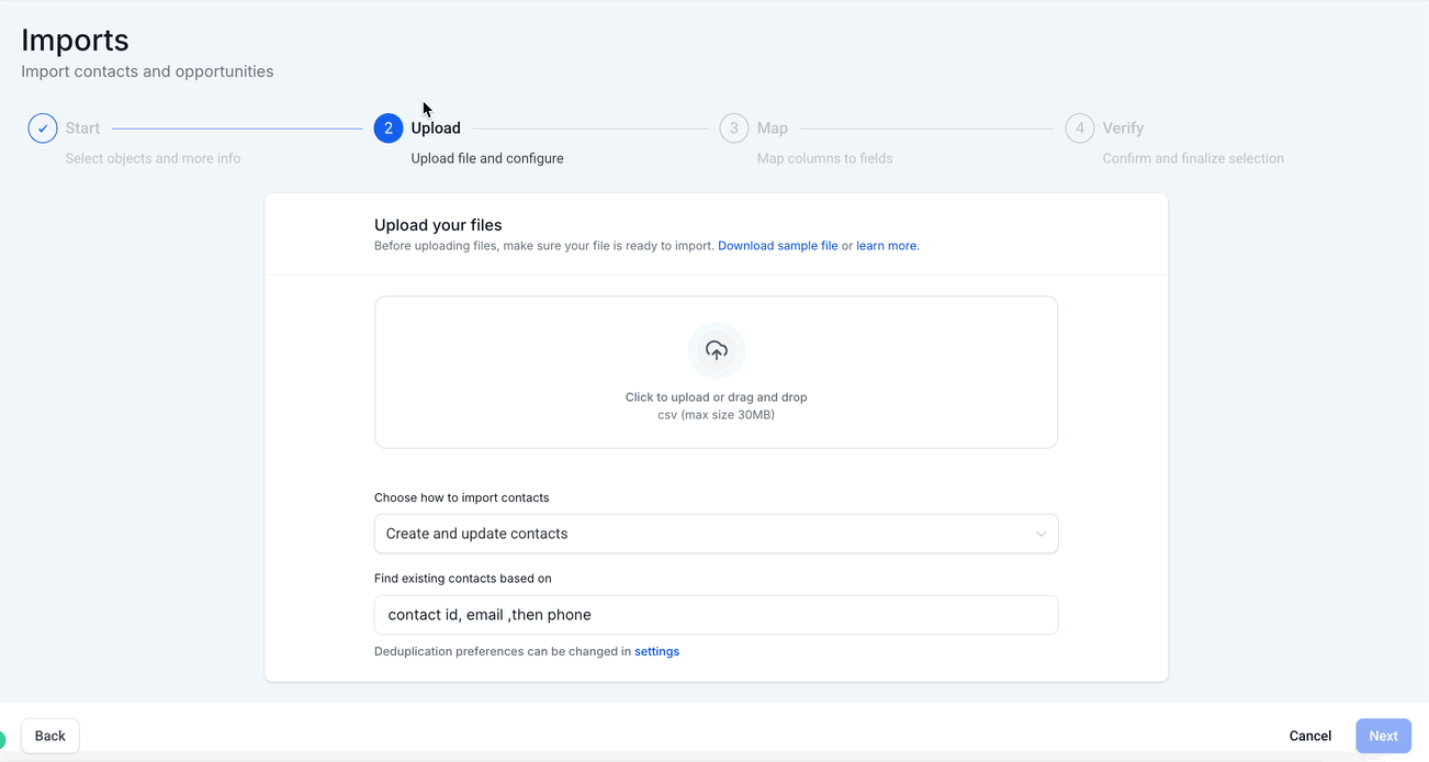 Animazione del caricamento del file CSV in GoHighLevel / Squadd