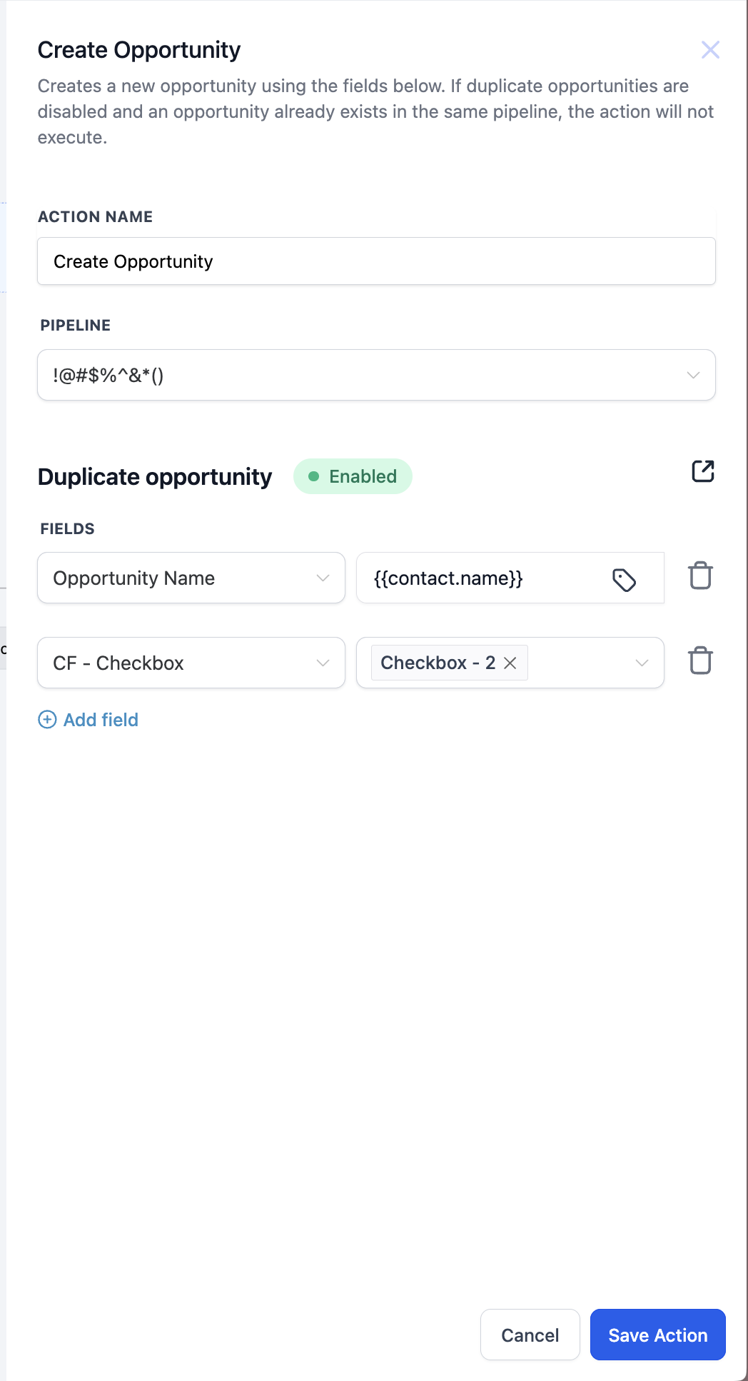 Schermata azione Crea Opportunità