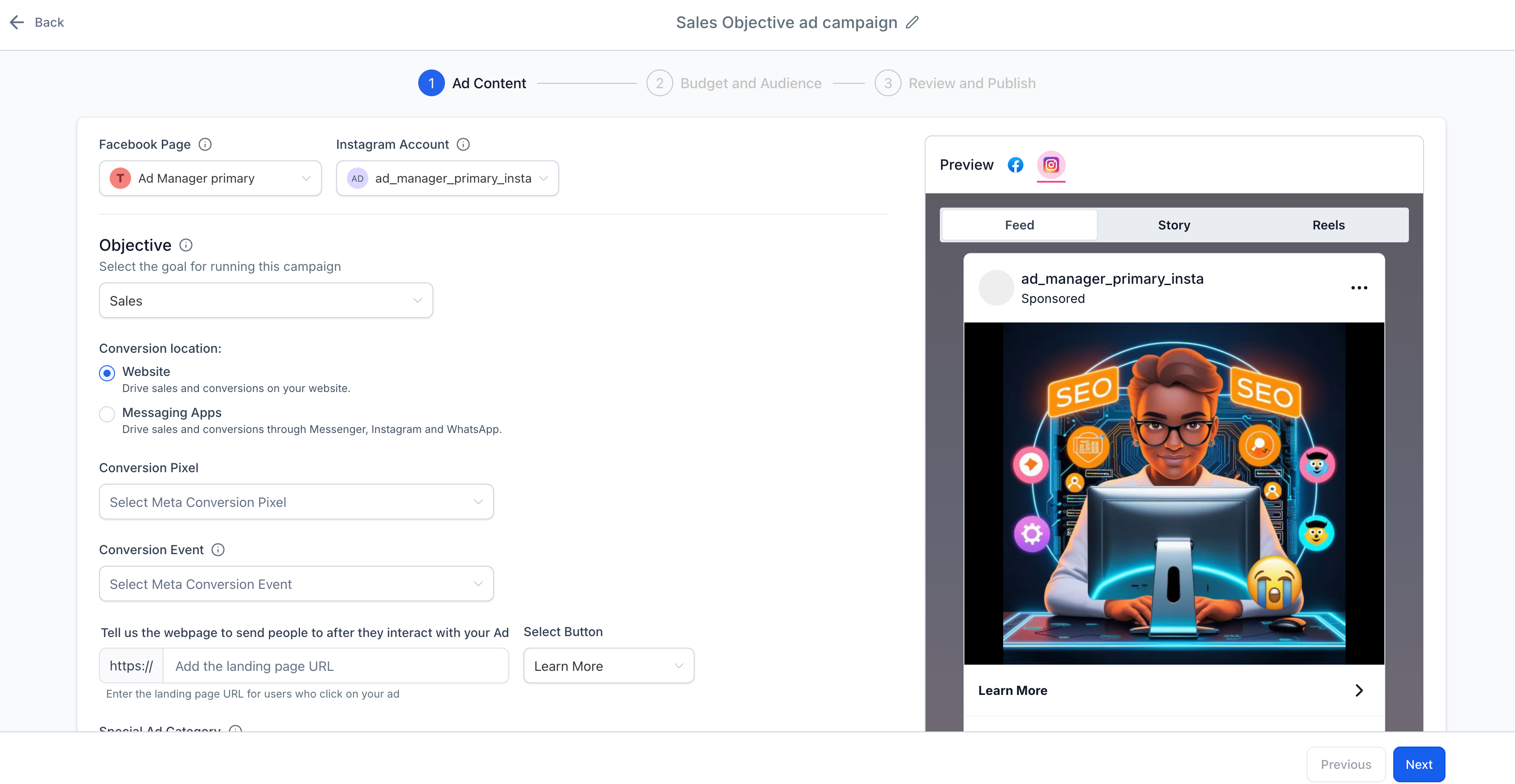 Selezione posizione di conversione Sito Web