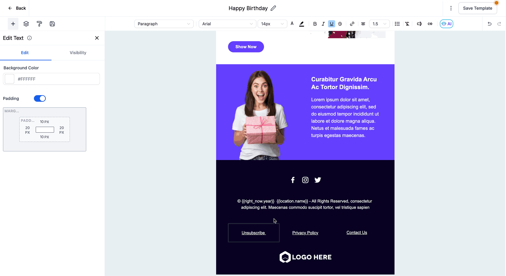 Inserimento del link di disiscrizione nel template email