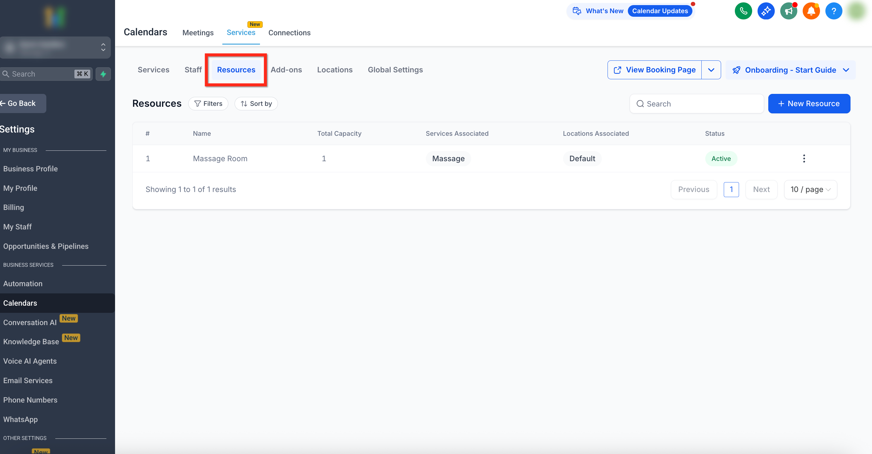 Scheda Risorse nell'editor del servizio