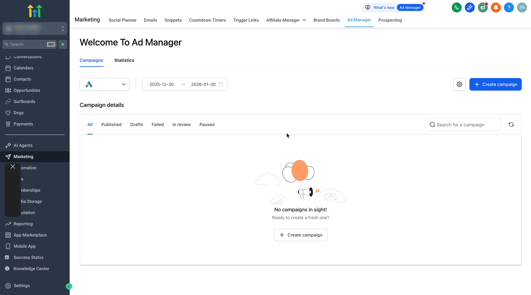 Animazione apertura Impostazioni Ad Manager