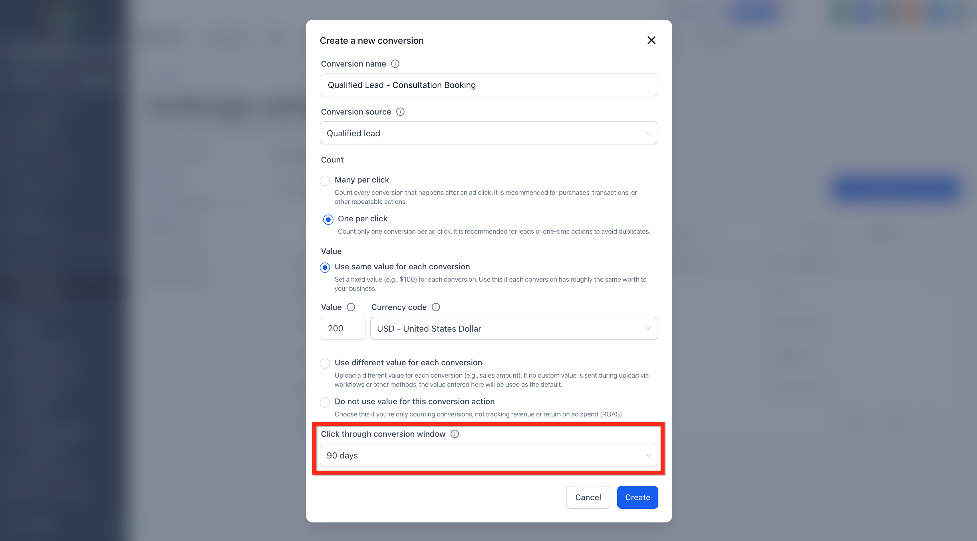 Selezione finestra di conversione
