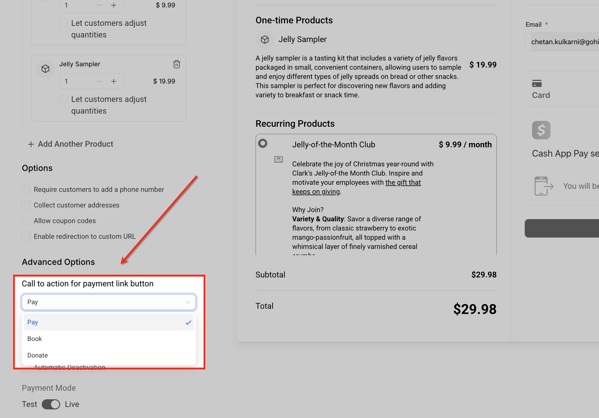 Personalizzazione testo pulsante call-to-action