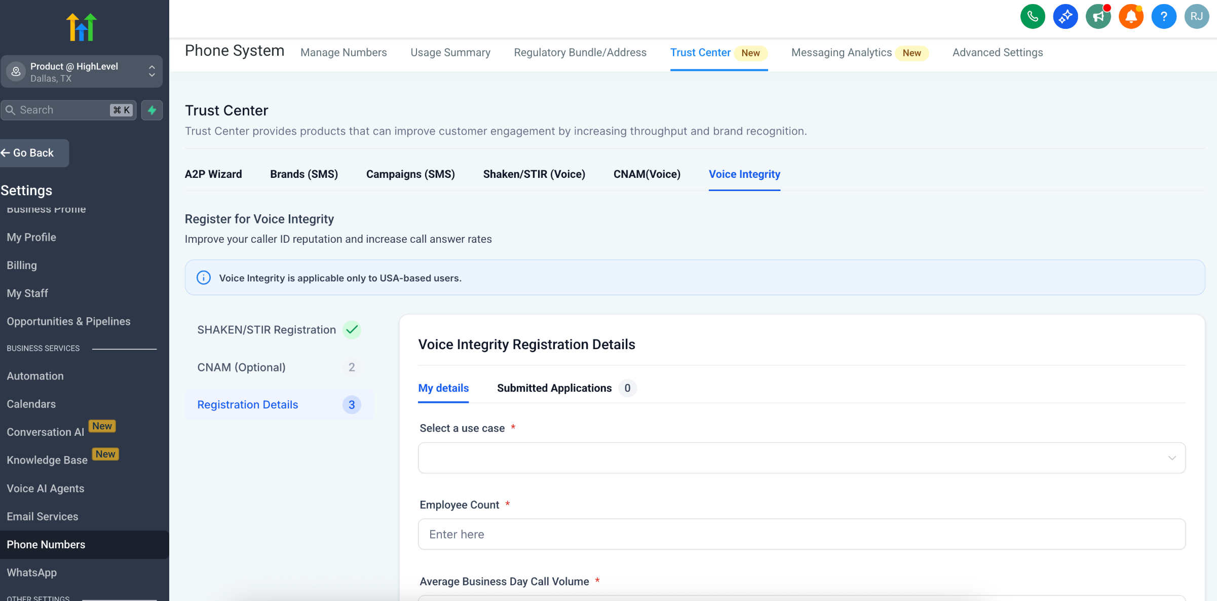 Modulo di registrazione Voice Integrity