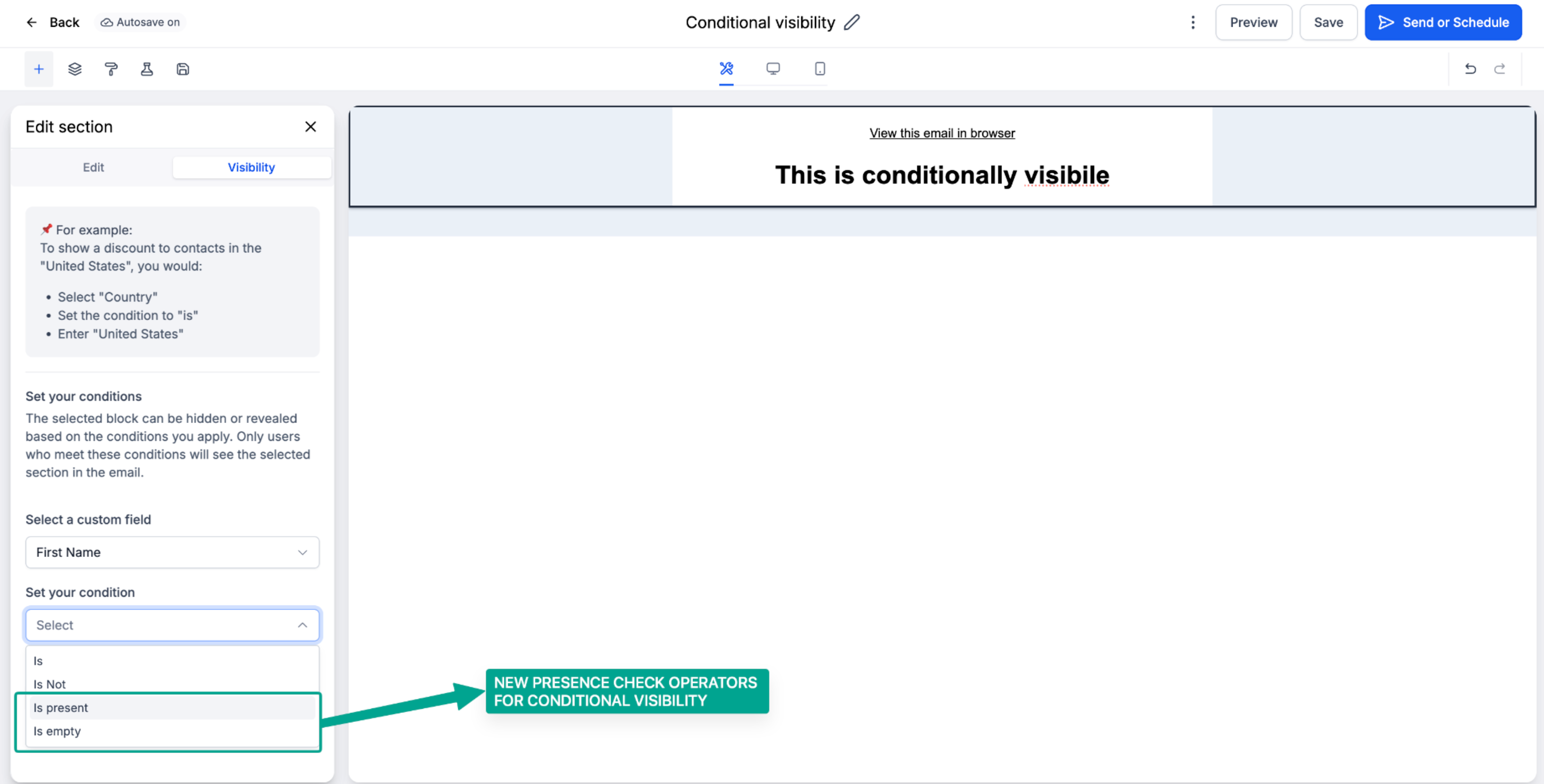 Esempio di regola condizionale sul layout email